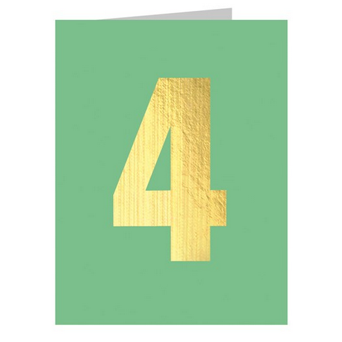 Mini Gold Foiled Number 4 Card - Sea Green