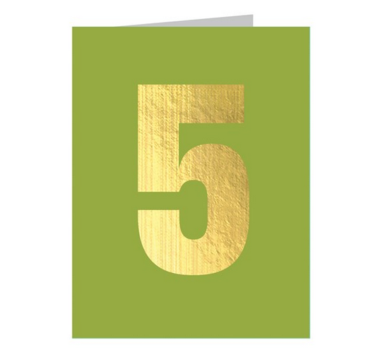 Mini Gold Foiled Number 5 Card - Grass Green