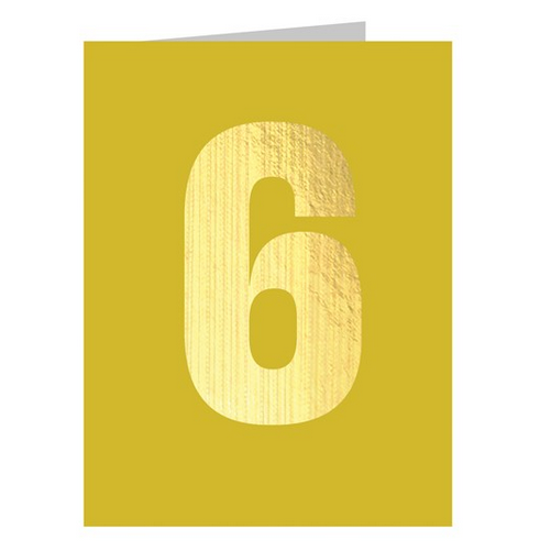 Mini Gold Foiled Number 6 Card - Mustard