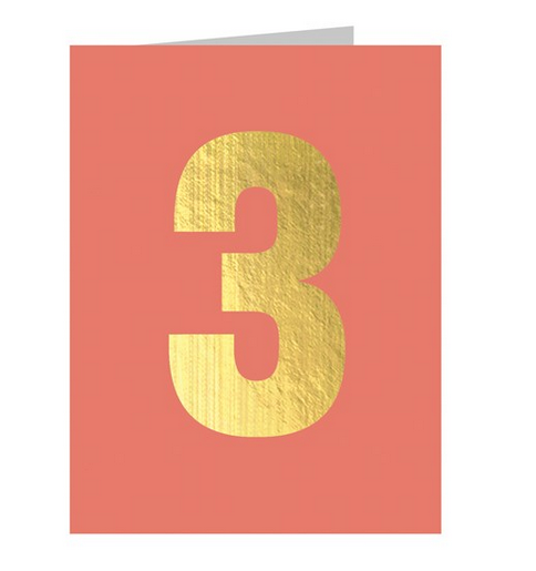 Mini Gold Foiled Number 3 Card - Blush