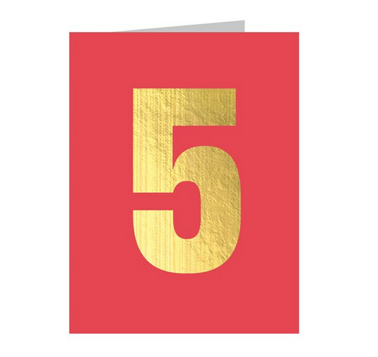 Mini Gold Foiled Number 5 Card - Raspberry