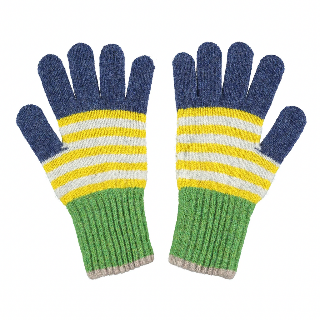 Navy + Yellow Lambswool Stripe Gloves