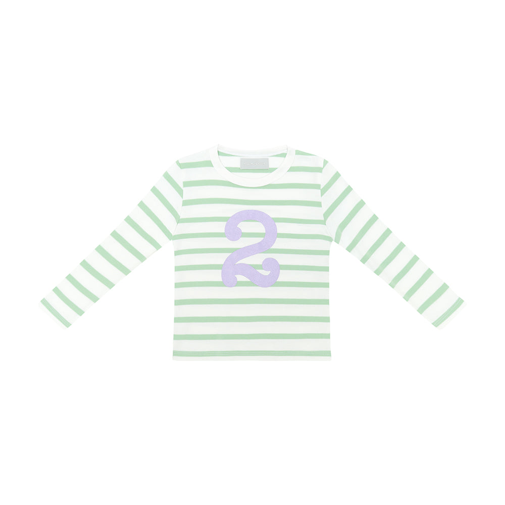 Seafoam & White Breton Striped Number 2 T Shirt (Lilac)