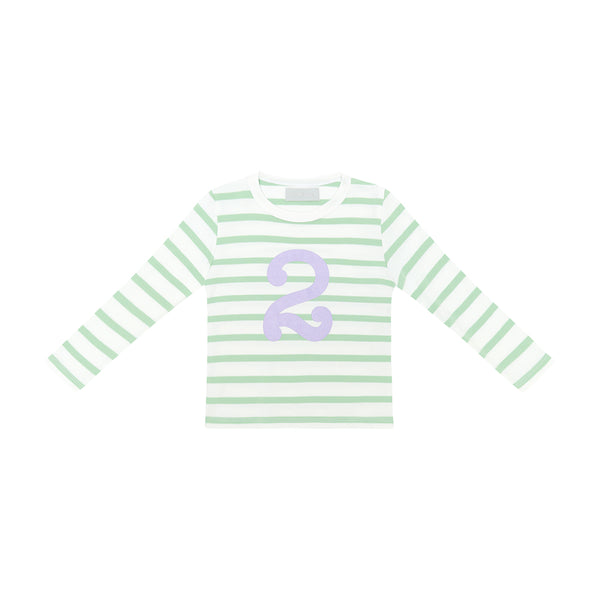 Seafoam & White Breton Striped Number 2 T Shirt (Lilac)