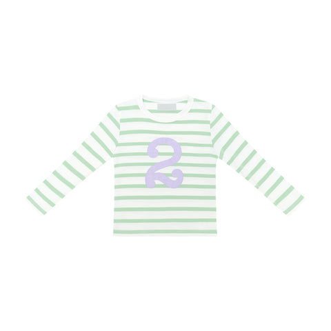 Seafoam & White Breton Striped Number 2 T Shirt (Lilac)