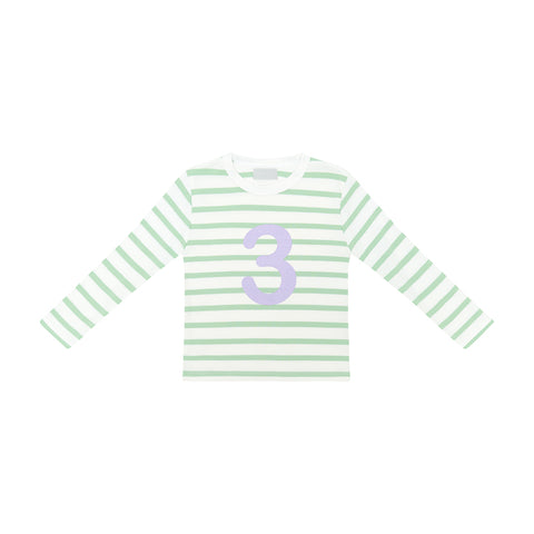 Seafoam & White Breton Striped Number 3 T Shirt (Lilac)