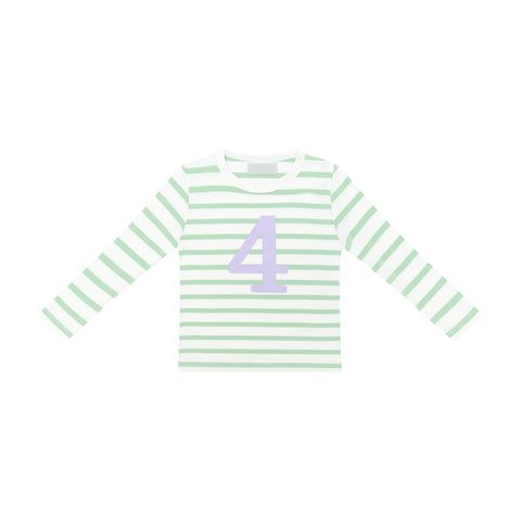 Seafoam & White Breton Striped Number 4 T Shirt (Lilac)