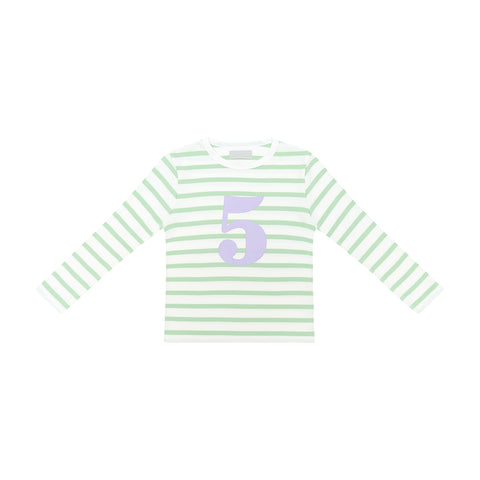 Seafoam & White Breton Striped Number 5 T Shirt (Lilac)