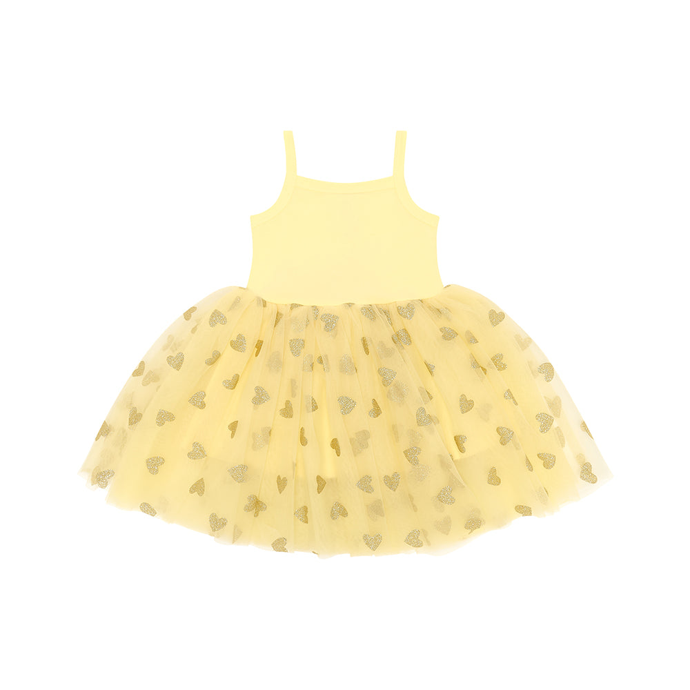 Lemon & Gold Glitter Heart Dress
