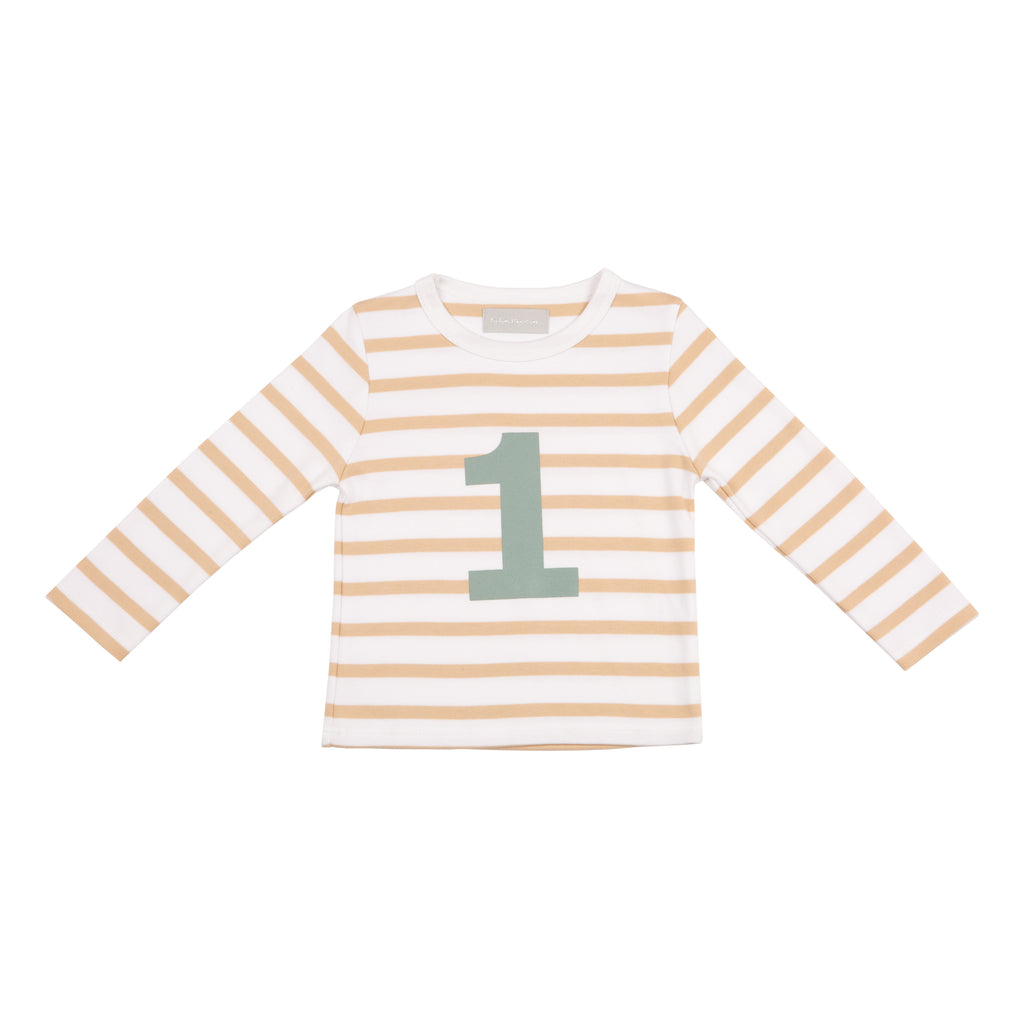 Biscuit & White Breton Striped Number 1 T Shirt (Green)
