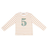 Biscuit & White Breton Striped Number 5 T Shirt (Green)