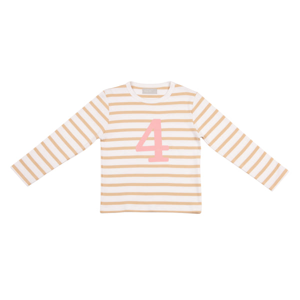 Biscuit & White Breton Striped Number 4 T Shirt (Pink)