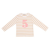 Biscuit & White Breton Striped Number 5 T Shirt (Pink)