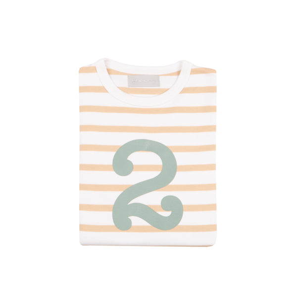Biscuit & White Breton Striped Number 2 T Shirt (Green)