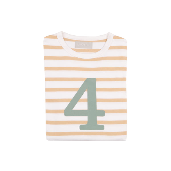 Biscuit & White Breton Striped Number 4 T Shirt (Green)