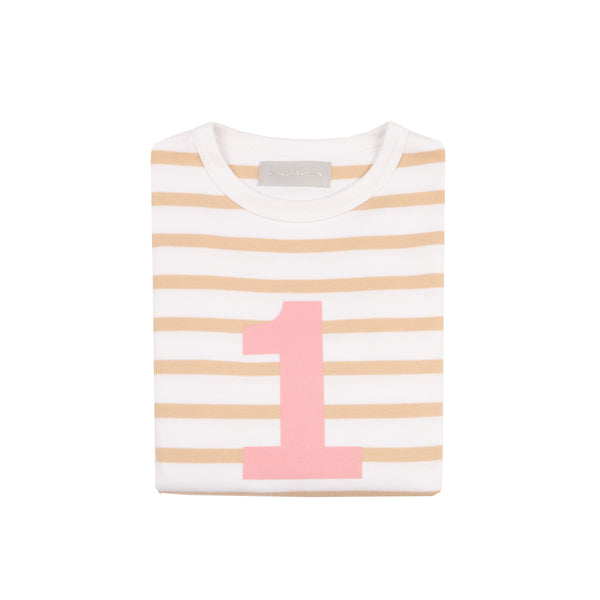 Biscuit & White Breton Striped Number 1 T Shirt (Pink)