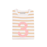 Biscuit & White Breton Striped Number 3 T Shirt (Pink)