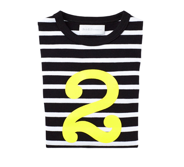 Black & White Breton Striped Number 2 T Shirt (Yellow)