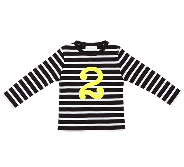 Black & White Breton Striped Number 2 T Shirt (Yellow)