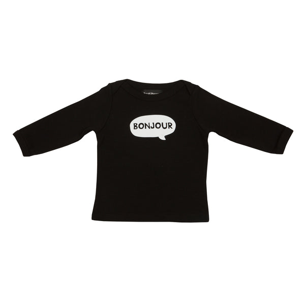 Black 'BONJOUR' Baby T Shirt