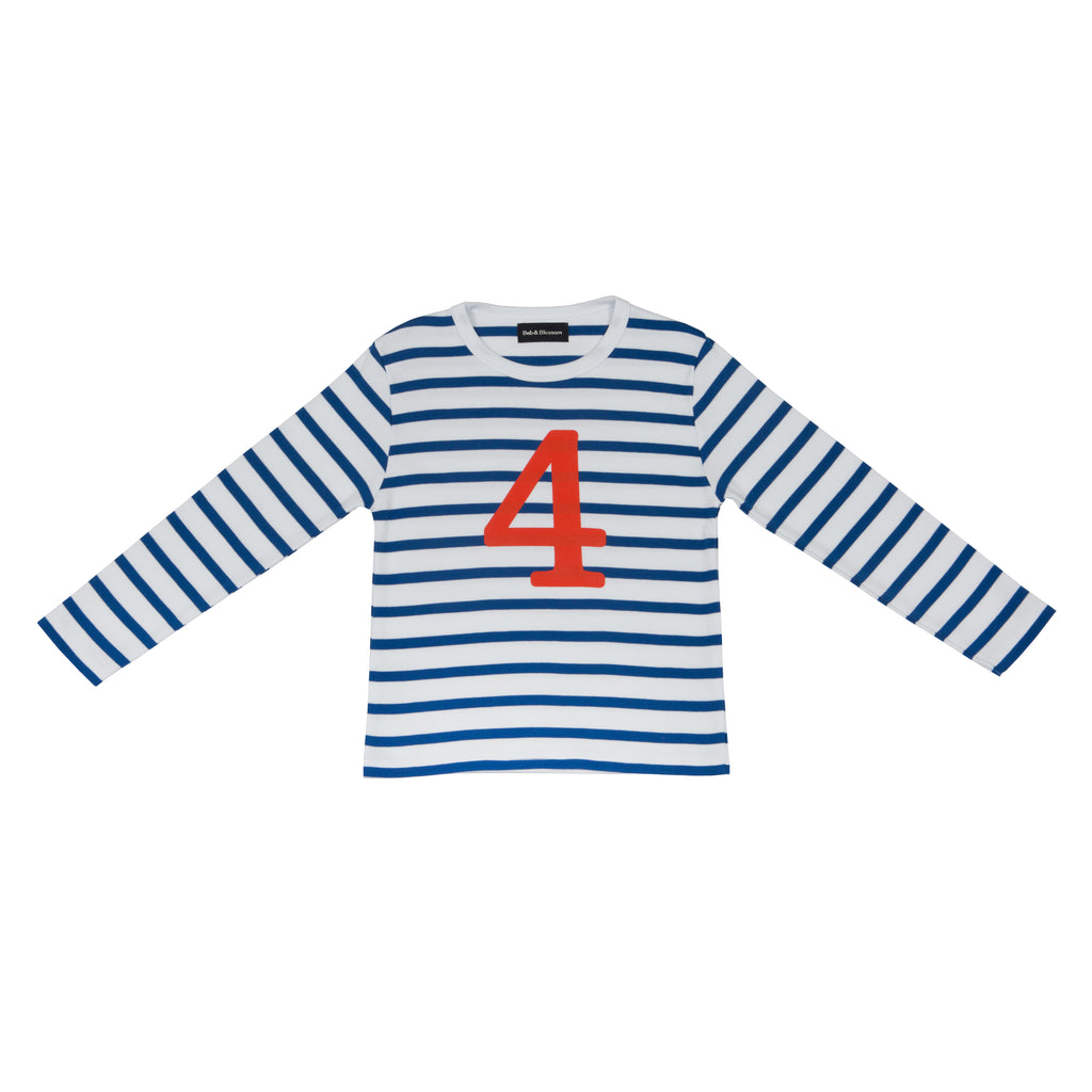 French Blue & White Breton Striped Number 4 T Shirt