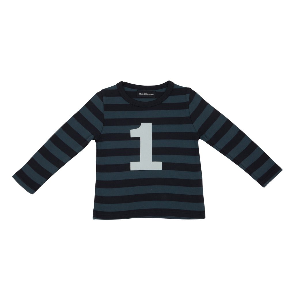 Vintage Blue & Navy Striped Number 1 T Shirt