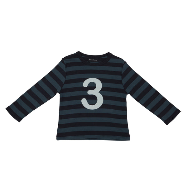 Vintage Blue & Navy Striped Number 3 T Shirt