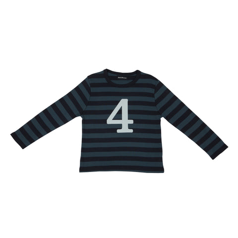 Vintage Blue & Navy Striped Number 4 T Shirt