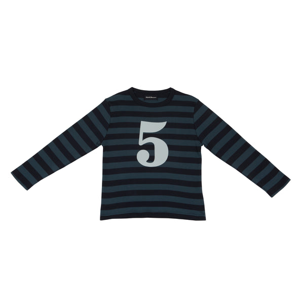 Vintage Blue & Navy Striped Number 5 T Shirt