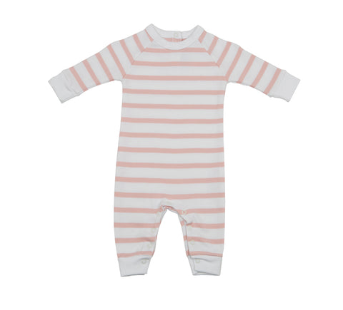 Dusty Pink & White Breton Striped All-In-One