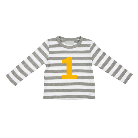 Grey Marl & White Striped Number 1 T Shirt (Mustard)
