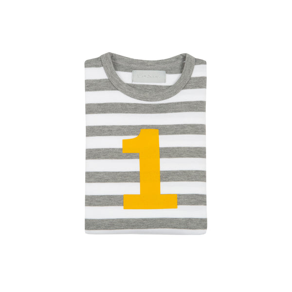 Grey Marl & White Striped Number 1 T Shirt (Mustard)