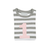 Grey Marl & White Striped Number 1 T Shirt (Mallow Pink)