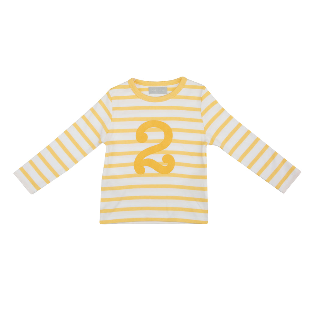 Buttercup & White Breton Striped Number 2 T Shirt