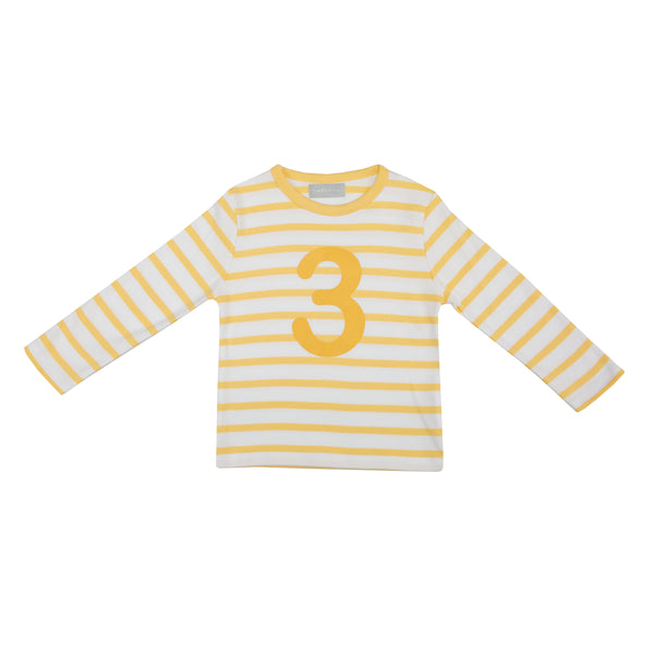 Buttercup & White Breton Striped Number 3 T Shirt