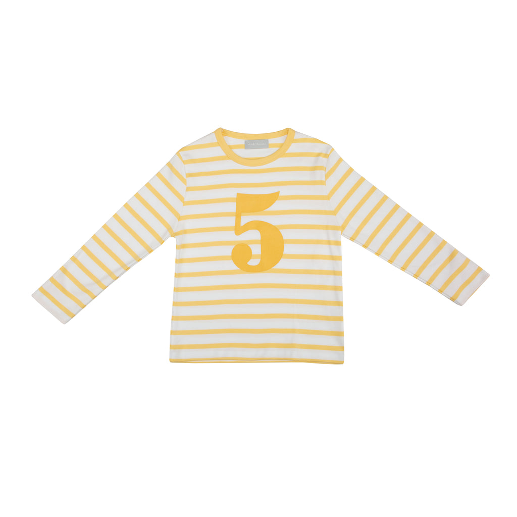 Buttercup & White Breton Striped Number 5 T Shirt