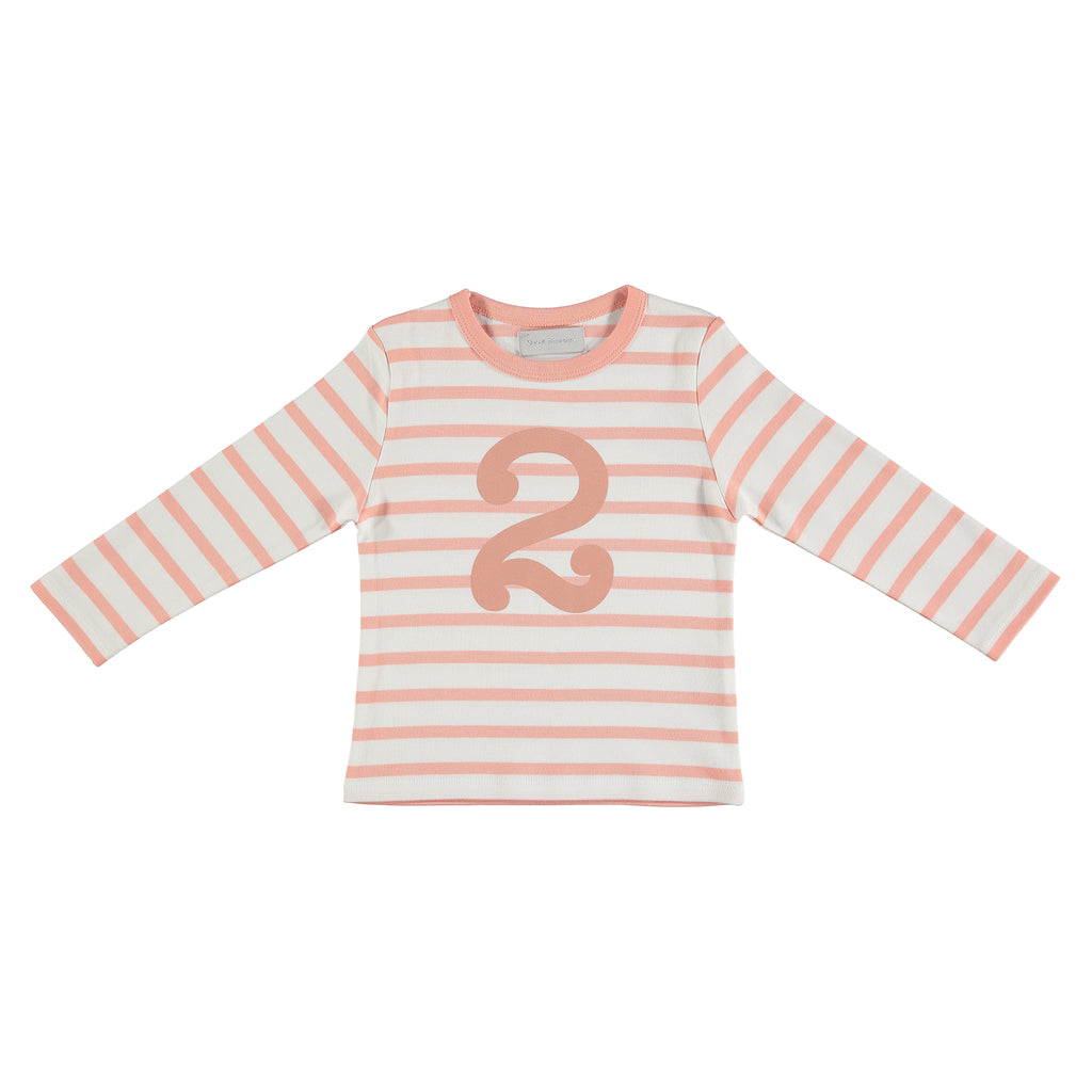 Shrimp & White Breton Striped Number 2 T Shirt