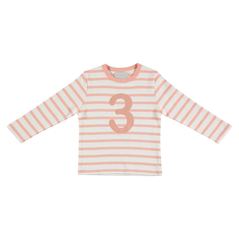 Shrimp & White Breton Striped Number 3 T Shirt