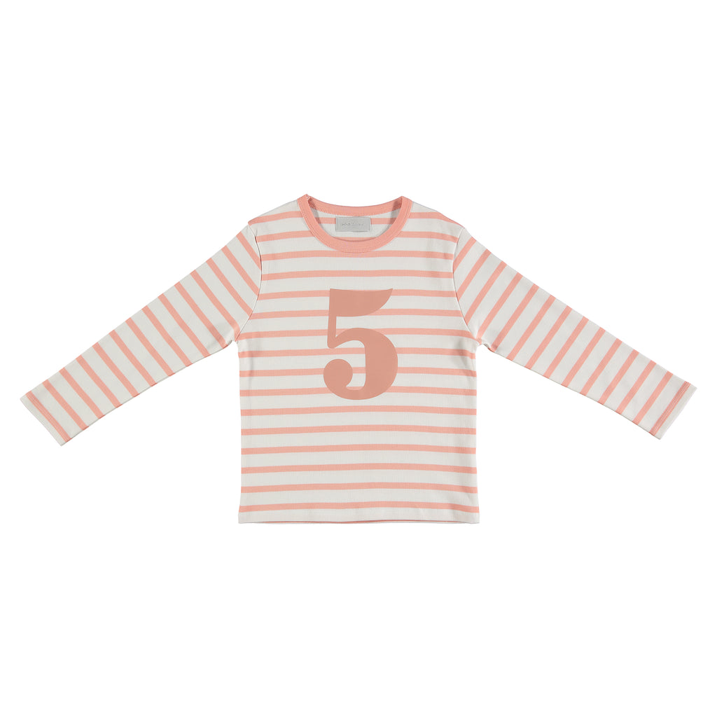 Shrimp & White Breton Striped Number 5 T Shirt