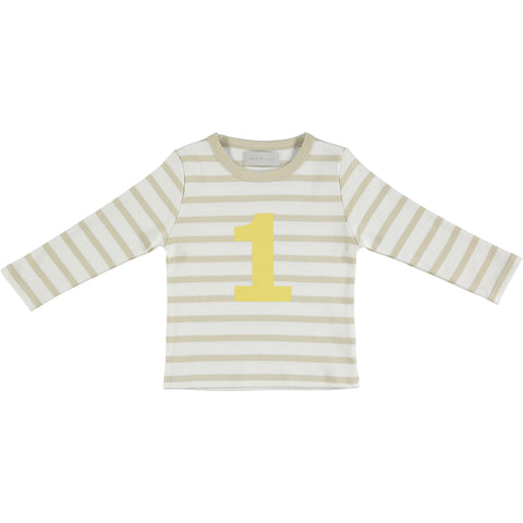 Sand & White Breton Striped Number 1 T Shirt