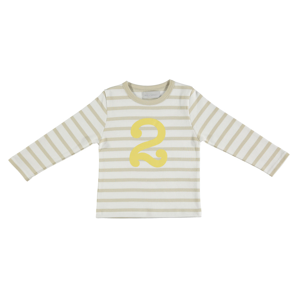 Sand & White Breton Striped Number 2 T Shirt