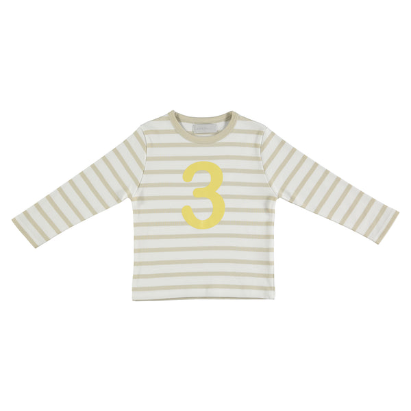 Sand & White Breton Striped Number 3 T Shirt