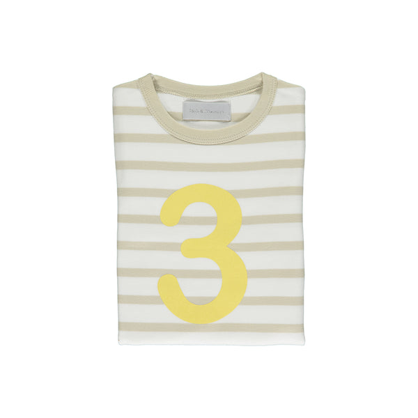 Sand & White Breton Striped Number 3 T Shirt