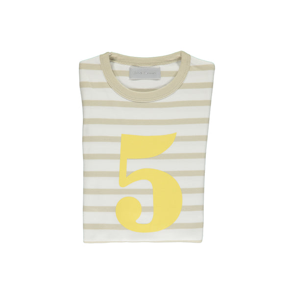 Sand & White Breton Striped Number 5 T Shirt