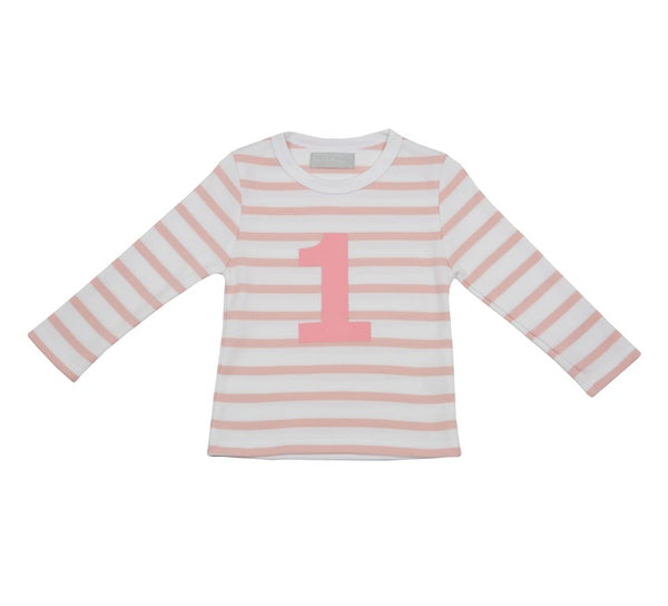 Dusty Pink & White Breton Striped Number 1 T Shirt