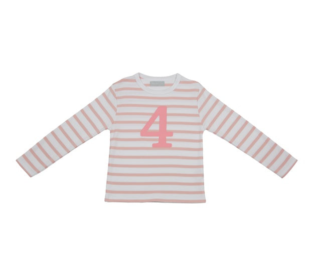 Dusty Pink & White Breton Striped Number 4 T Shirt