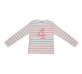 Dusty Pink & White Breton Striped Number 4 T Shirt