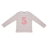 Dusty Pink & White Breton Striped Number 5 T Shirt