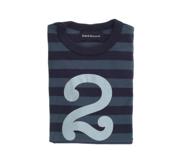 Vintage Blue & Navy Striped Number 2 T Shirt