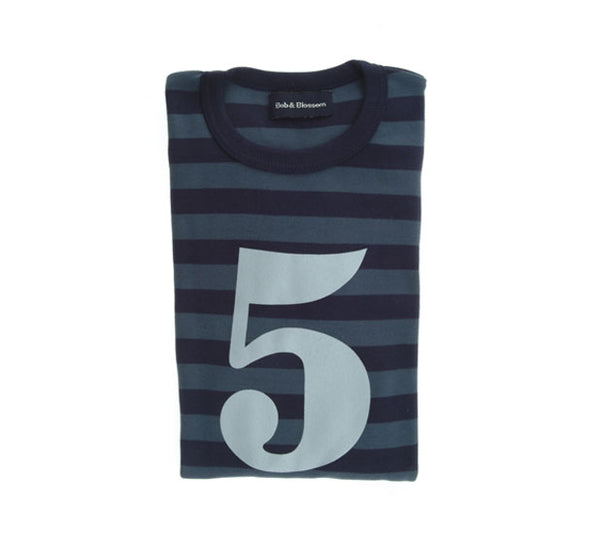 Vintage Blue & Navy Striped Number 5 T Shirt